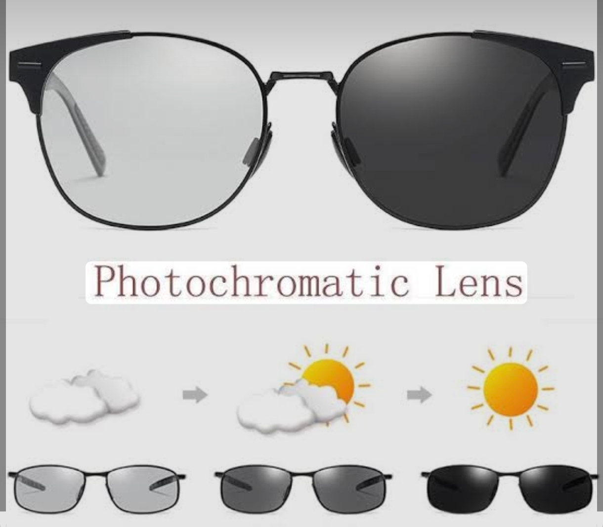 Demonstração de lentes fotocromáticas que escurecem sob luz solar