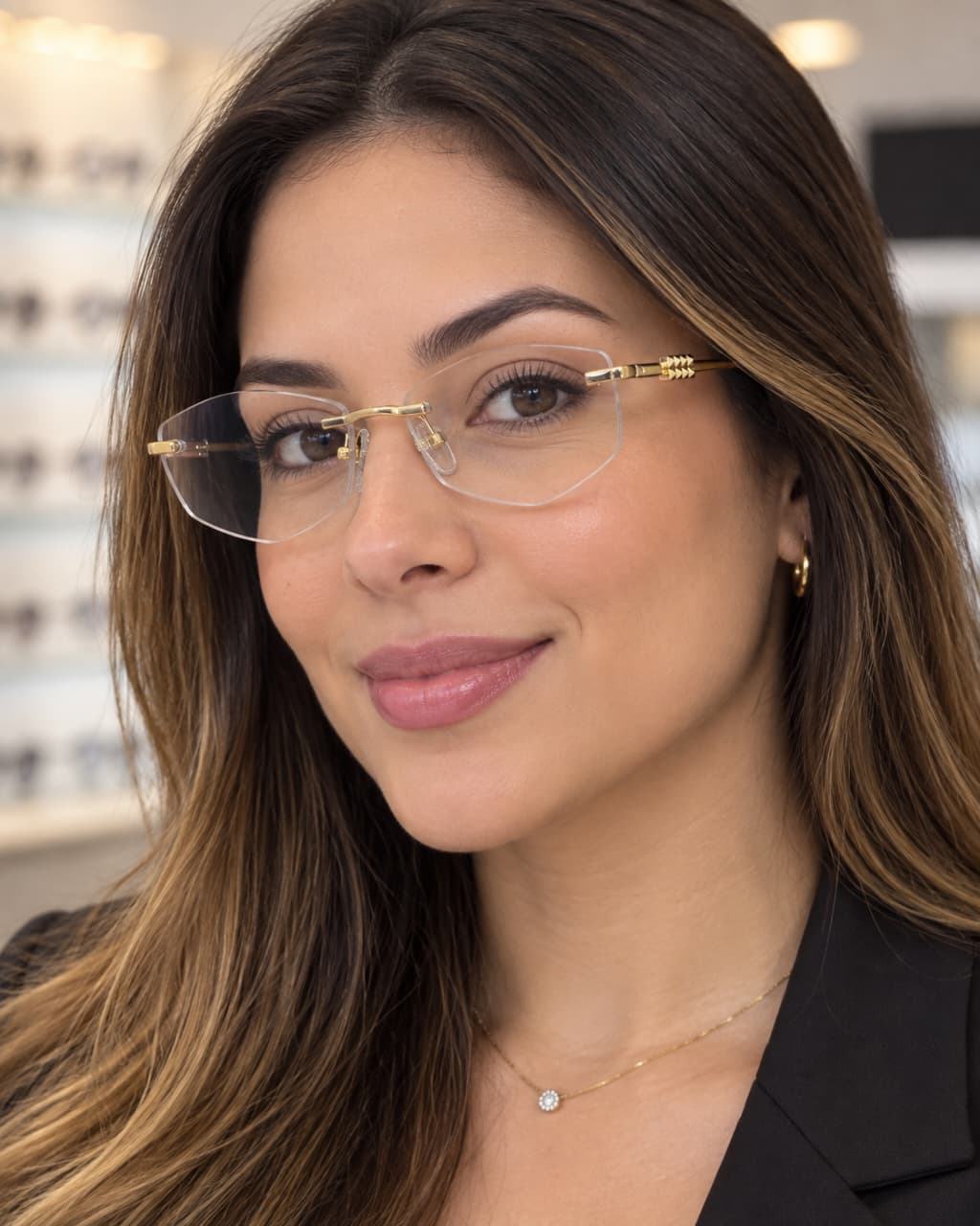Mulher com armação feminina sofisticada