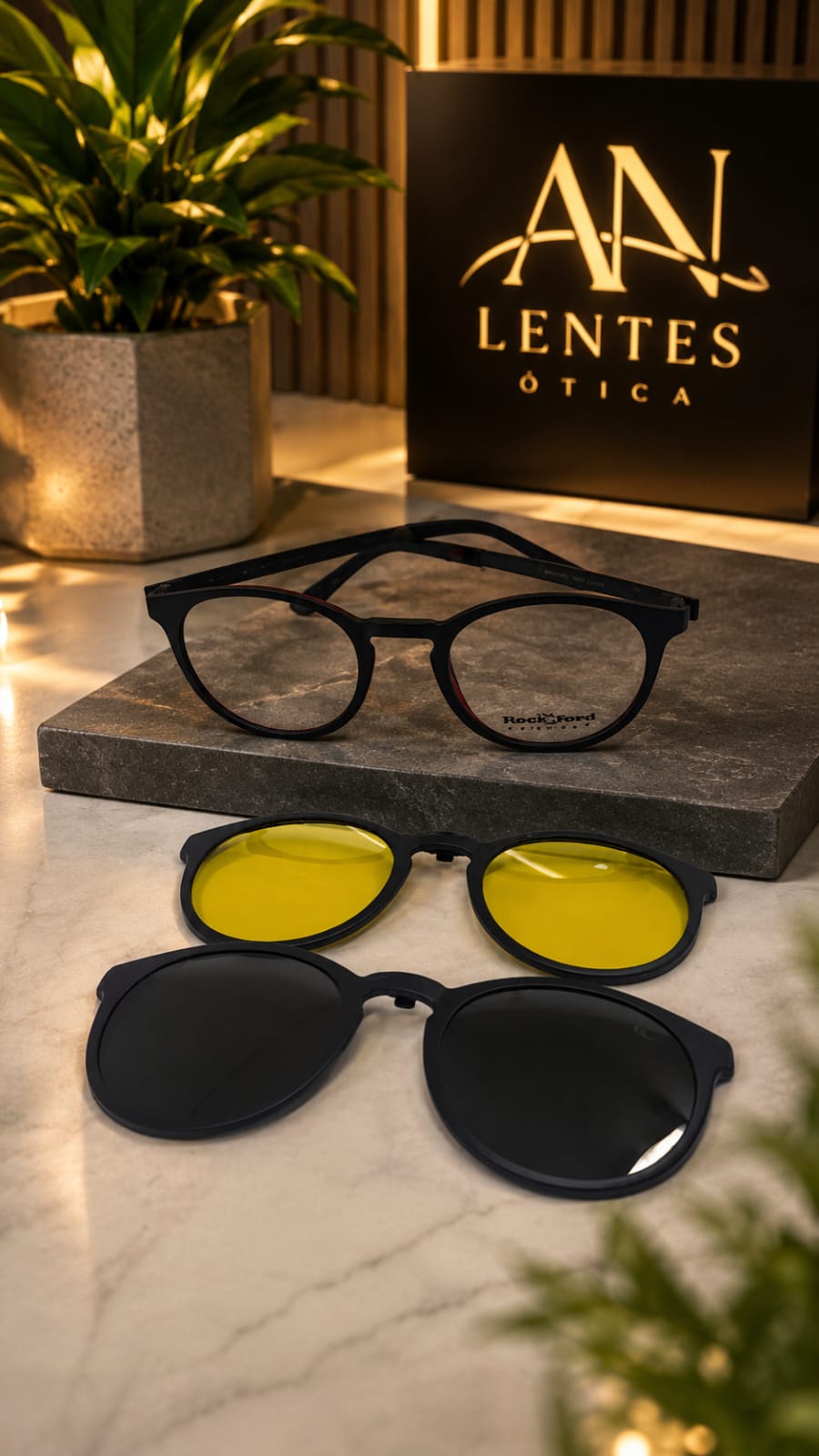 Armação Rockford com lentes clip-on